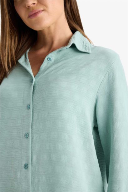 قميص كم طويل كريب قصة عادية