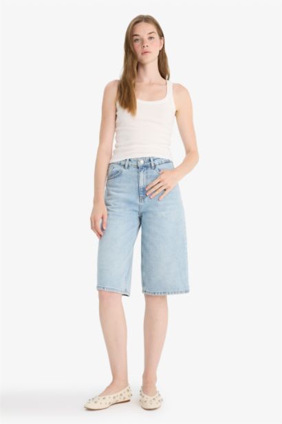 High Waist Denim Bermuda Jorts