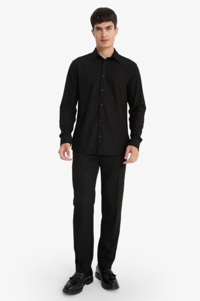 قميص بولو قطن ممشط كم طويل سليم فيت