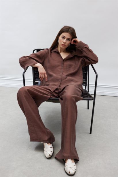 Straight Fit High Waist Long Length Modal Trousers