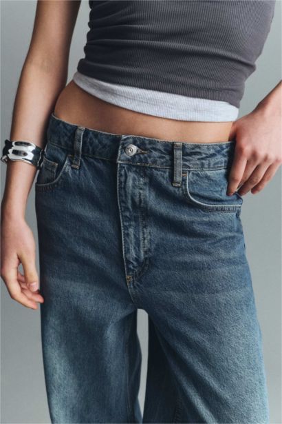 Baggy Fit Folded Leg Denim Trousers