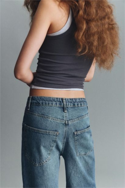 Baggy Fit Folded Leg Denim Trousers