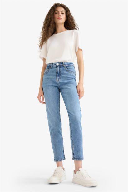 Comfort Mom Yüksek Bel Bilek Boy Jean Yıkamalı Pantolon