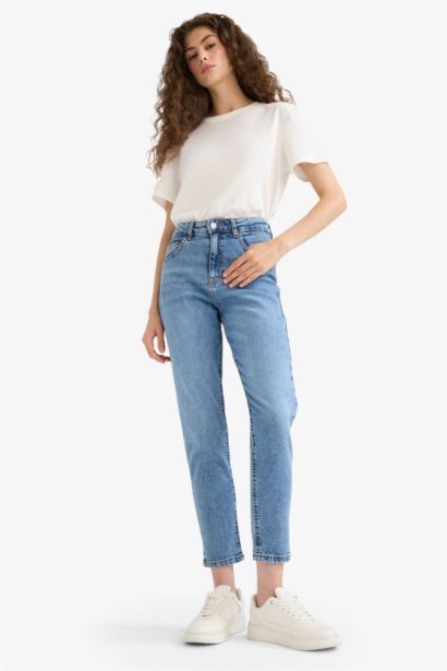 Comfort Mom Yüksek Bel Bilek Boy Jean Yıkamalı Pantolon