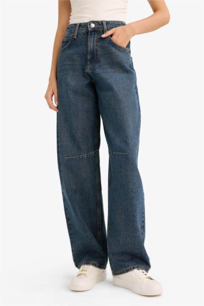 %100 Pamuk Baggy Fıt Yüksek Bel Jean Pantolon