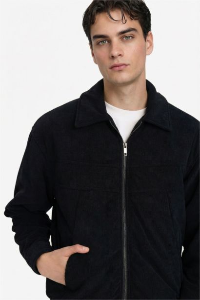 Oversize Fit Shirt Collar Velvet Zippered Jacket
