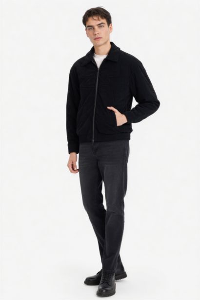 Oversize Fit Shirt Collar Velvet Zippered Jacket