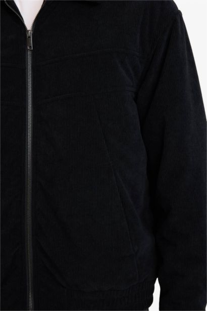 Oversize Fit Shirt Collar Velvet Zippered Jacket