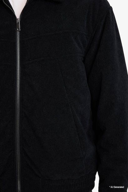 Oversize Fermuarlı Kadife Mont