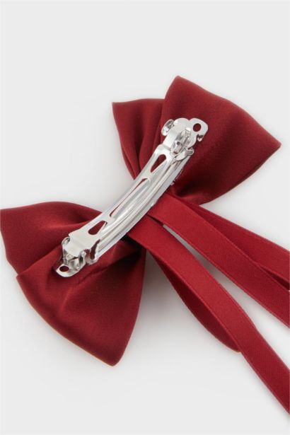 Kız Çocuk Bordo Kurdele Desenli Çıtçıtlı Toka