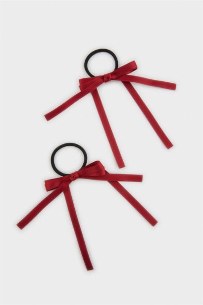 Girl's 2 Piece Burgundy Ribbon Elastic Hair Band