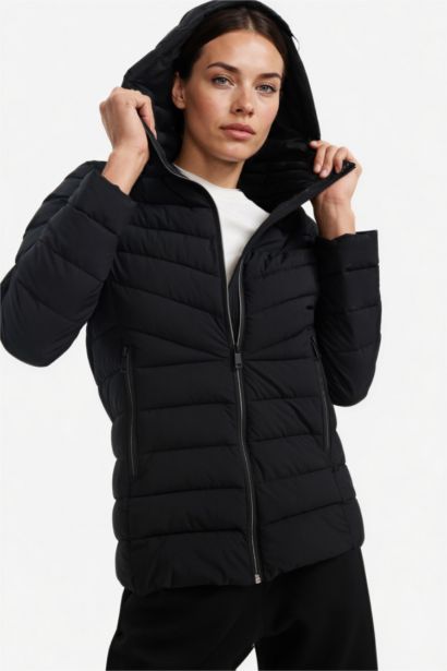 Su İtici Regular Fit Kapüşonlu Fermuarlı Cepli Şişme Mont