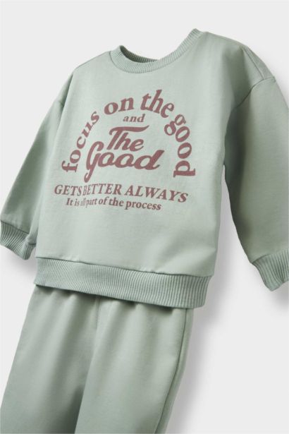 Erkek Bebek 2'li Takım Baskılı Sweatshirt Beli Lastikli Eşofman Altı