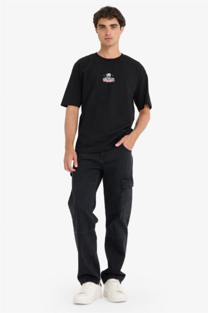 تيشيرت نص كم اوفر سايز قطن من ديدبو بطبعة من الخلف