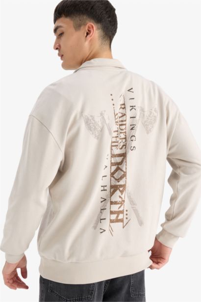 Boxy Fit Vikings Valhalla Printed Long Sleeve Sweatshirt