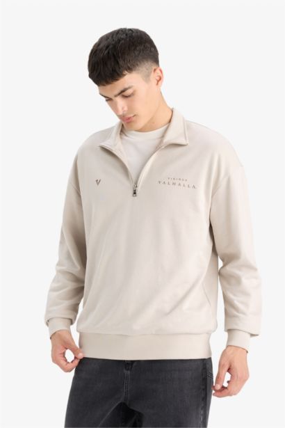 Boxy Fit Vikings Valhalla Printed Long Sleeve Sweatshirt