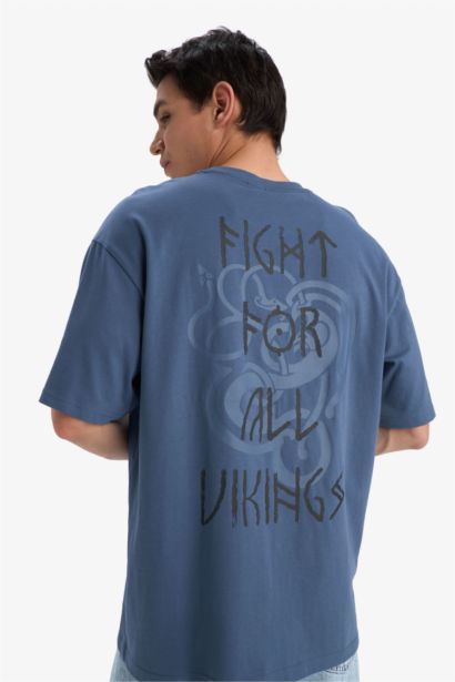 Vikings Valhalla Boxy Fit Crew Neck Printed T-Shirt