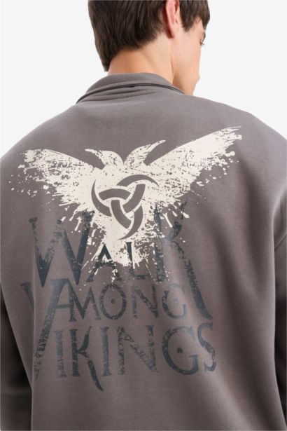 Boxy Fit Vikings Valhalla Printed Long Sleeve Sweatshirt