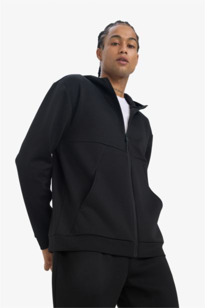 سترة قماش سكوبا قصة عادية بغطاء للرأس جيب ويلت