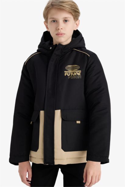 Su İtici Kapüşonlu Fermuarlı Mont Erkek Çocuk