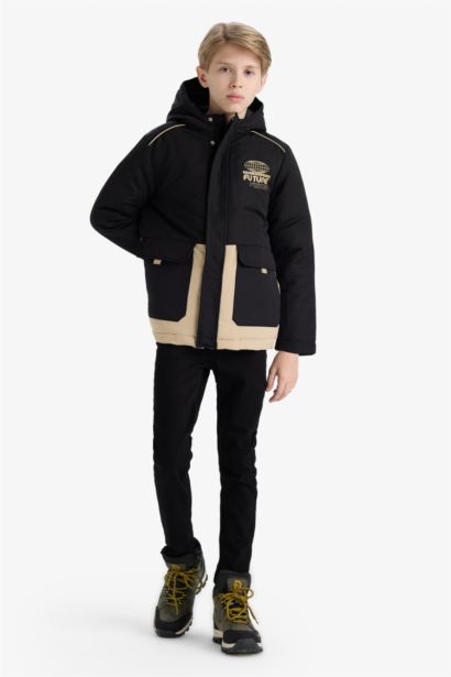 Su İtici Kapüşonlu Fermuarlı Mont Erkek Çocuk