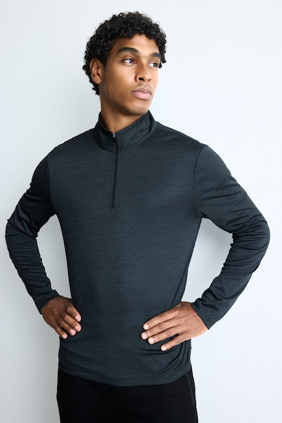 Body de sport à manches longues zippé à col montant en tissu extensible respirant Coupe slim
