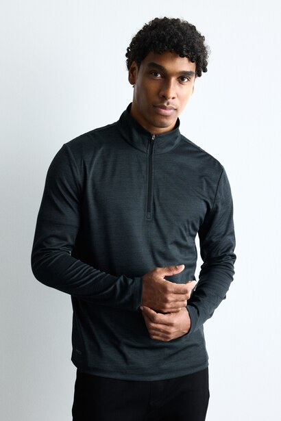 Body de sport à manches longues zippé à col montant en tissu extensible respirant Coupe slim