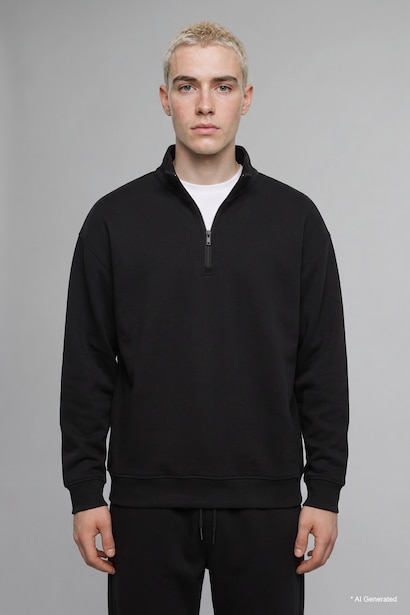 Boxy Fit Scuba Fabric High Neck Sweatshirt