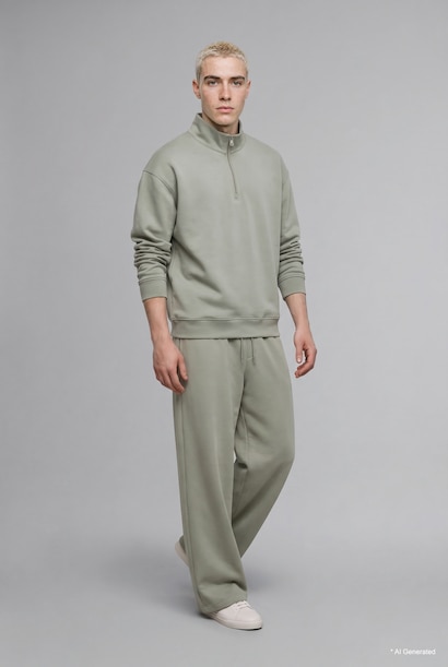 Boxy Fit Scuba Fabric Stand Collar Sweatshirt