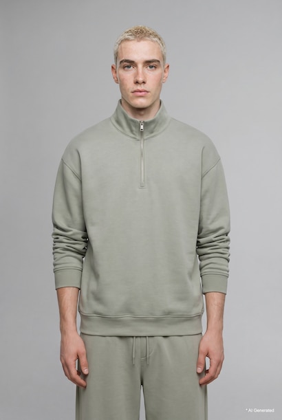 Boxy Fit Scuba Fabric Stand Collar Sweatshirt