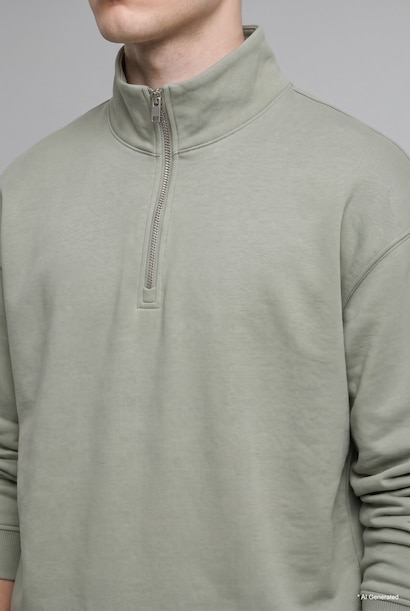 Boxy Fit Scuba Fabric Stand Collar Sweatshirt