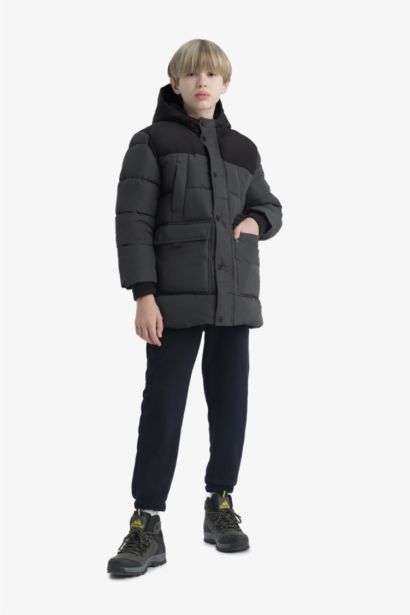 Su Geçirmez Kapüşonlu Polar Astarlı Parka Erkek Çocuk