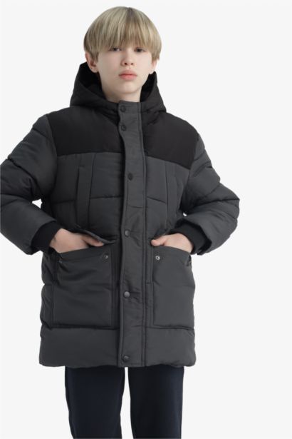 Su Geçirmez Kapüşonlu Polar Astarlı Parka Erkek Çocuk