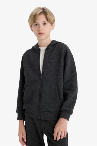 Boy Hooded School Zippered Sweatshirt