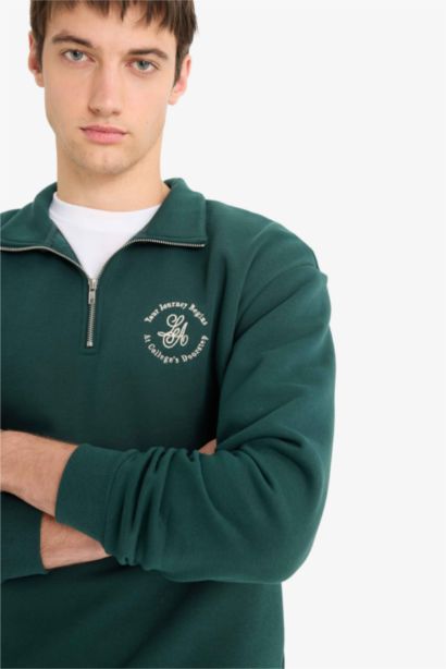 Sweatshirt boxy imprimé à col montant zippé