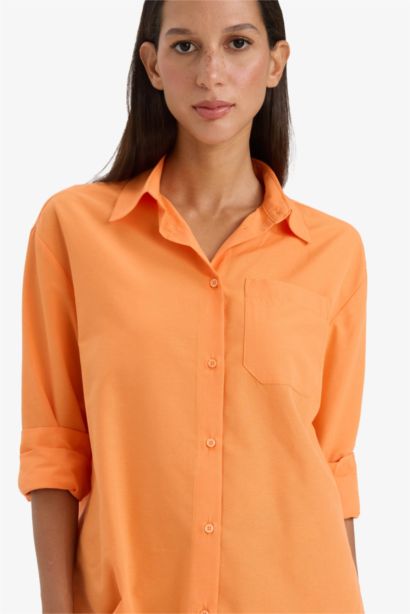 Oversize Fit Shirt Collar Poplin Long Sleeve Shirt