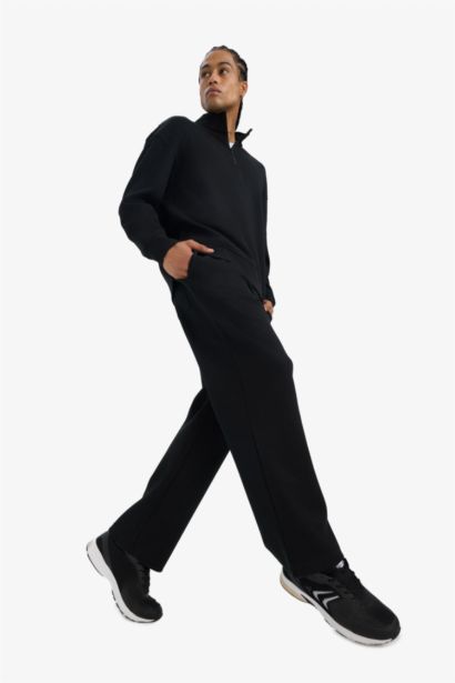 بنطلون سويت بانتس وايد ليج برجل واسع أسود