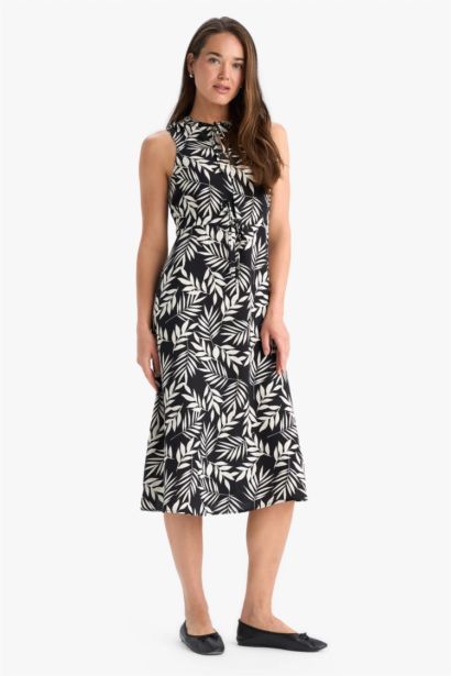 Regular Fit Gathered Collar Floral Midi Dress