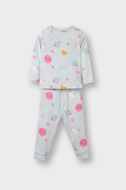 Baby Girl Space Printed Cotton Top Bottoms 2 Piece Pajama Set