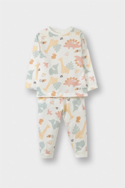 Baby Girl Dinosaur Printed Cotton Top Bottom 2 Piece Pyjama Set