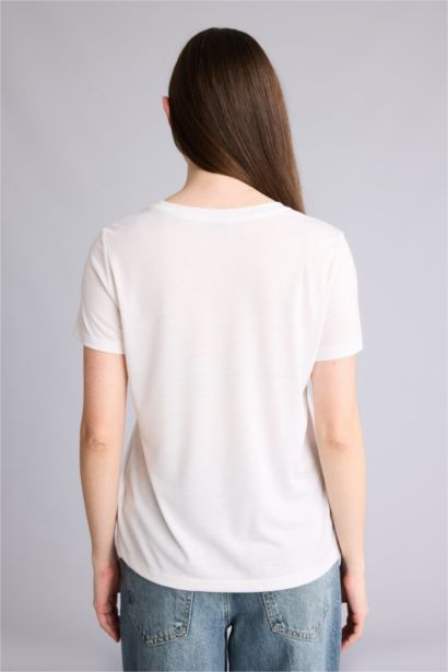 Regular Fit Crew Neck Owl Pattern Short Sleeve T-Shirt