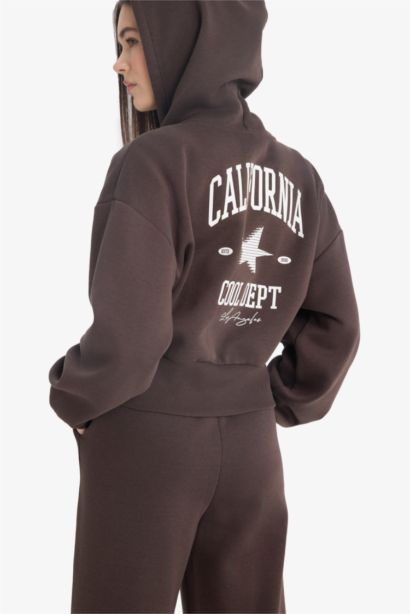 Oversize Fit Printed Back Zippered Sweatshirt