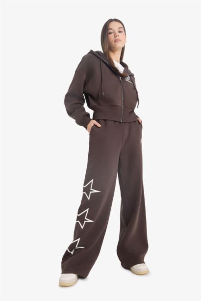 Wide Leg Thick Sweatshirt Fabric Trousers