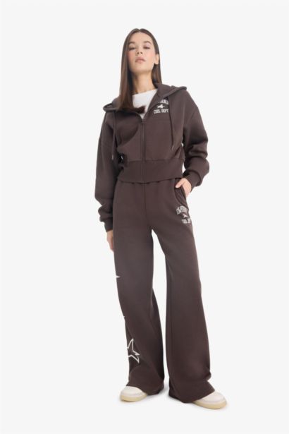 Wide Leg Thick Sweatshirt Fabric Trousers