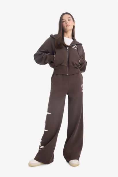 Wide Leg Thick Sweatshirt Fabric Trousers