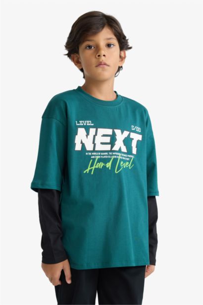 تيشيرت اولادي أوفر سايز مطبوع رقبة دائرية كم طويل