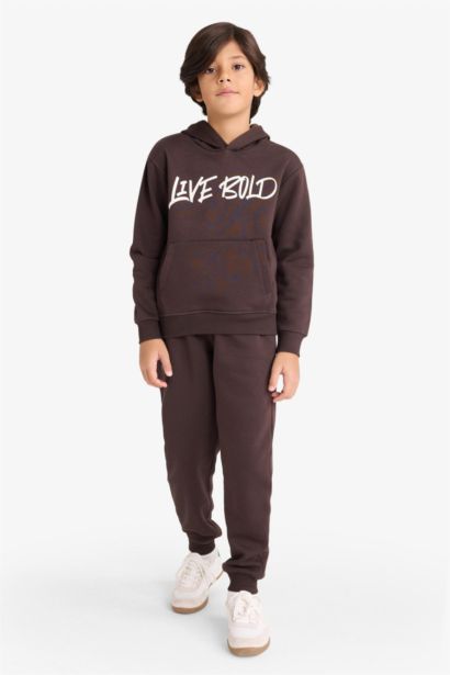 Kapüşonlu Baskılı İçi Yumuşak Tüylü Sweatshirt Erkek Çocuk