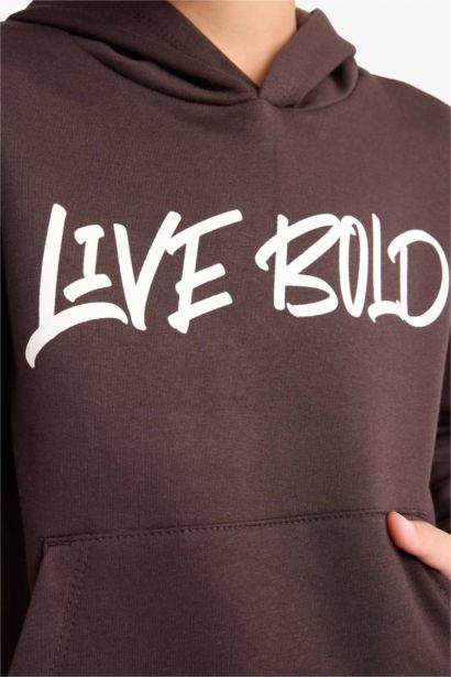 Kapüşonlu Baskılı İçi Yumuşak Tüylü Sweatshirt Erkek Çocuk