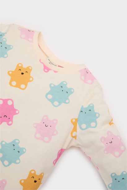 Baby Girl Bear Printed Cotton Top Bottom 2 Piece Pajama Set