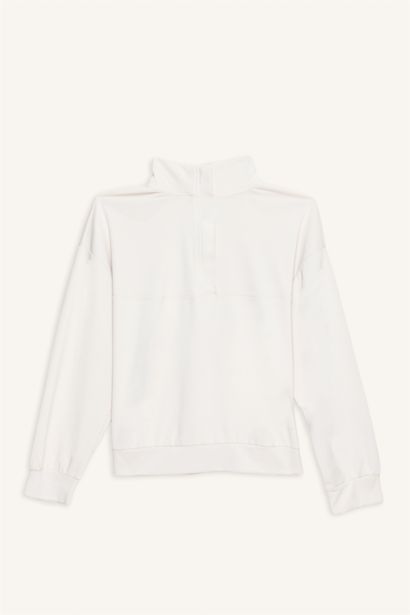 سويت شيرت قصة مريحة بياقة عالية بسوسته